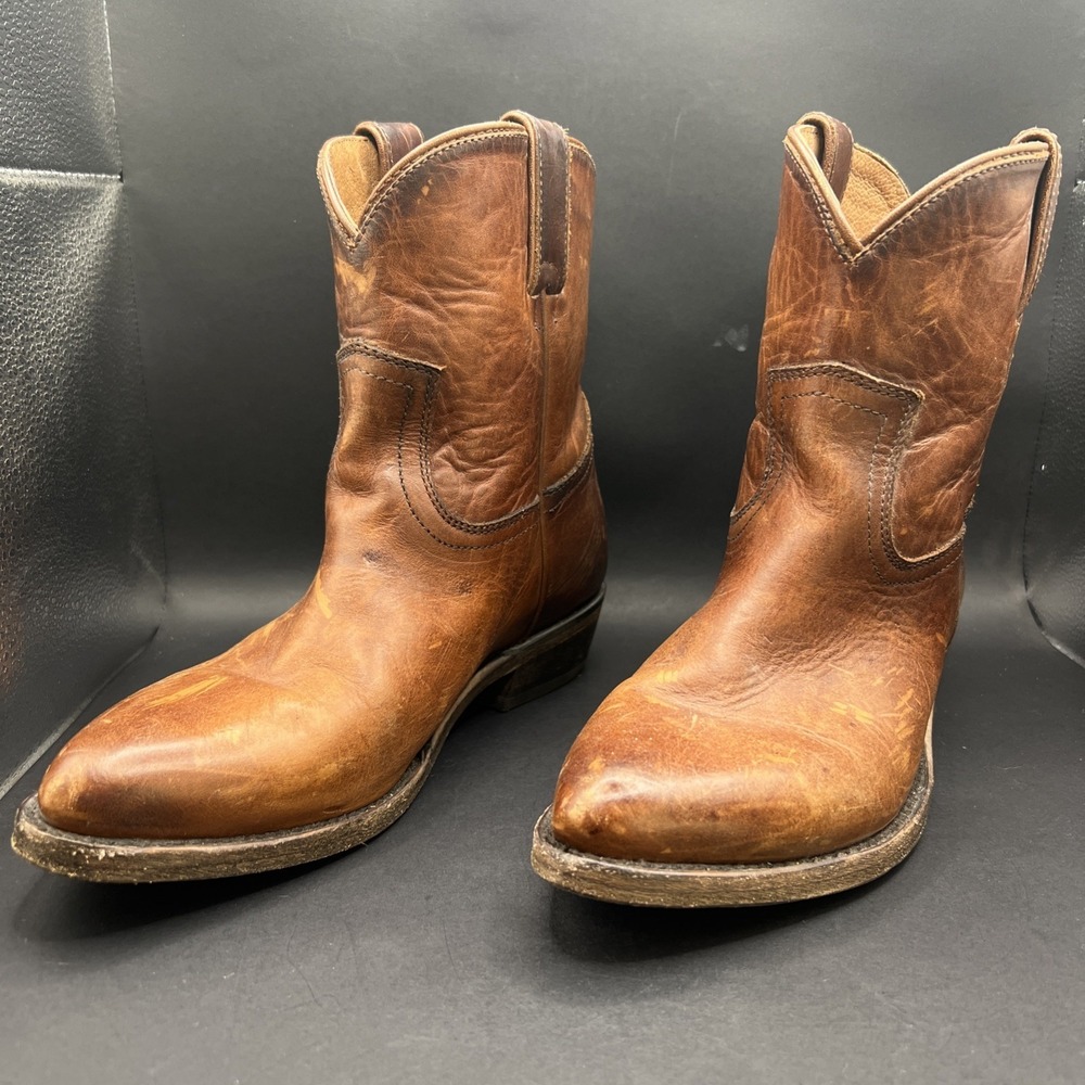 Frye Billy Short Western Boots Cognac Leather 3470435-COG Women's Size 6.5 B